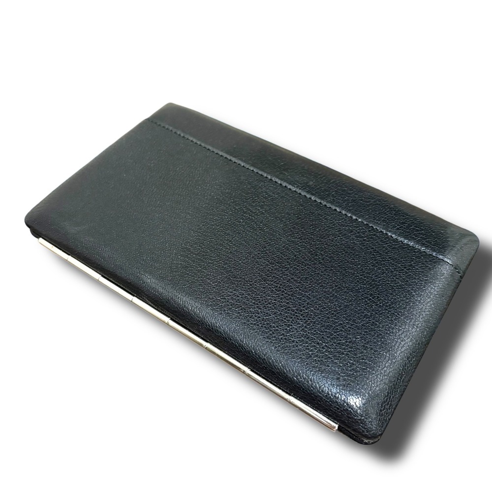 Vintage Abas Black Leather Frame Cache Wallet Silver Hardware Hard Shell - Picture 7 of 9